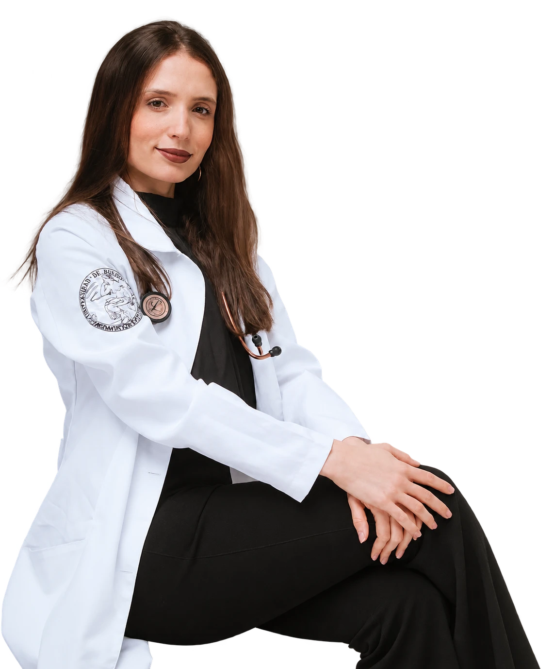 Dra. Thaiza Souza, médica, usando jaleco branco.